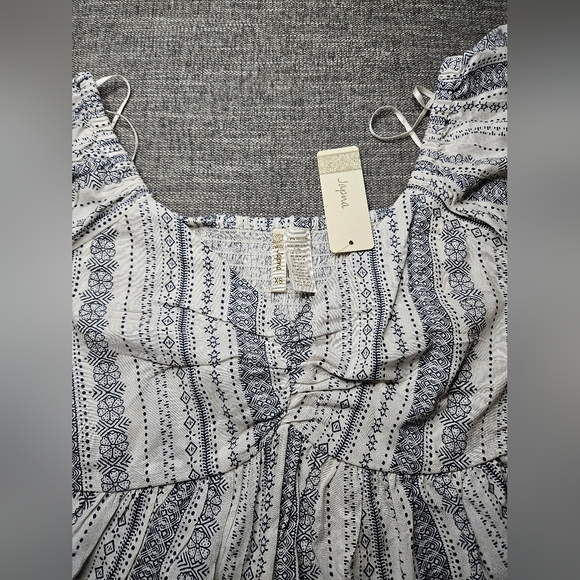 JAPNA Bohemian Peplum White & Blue Paisley Patterned Top - Picture 6 of 9